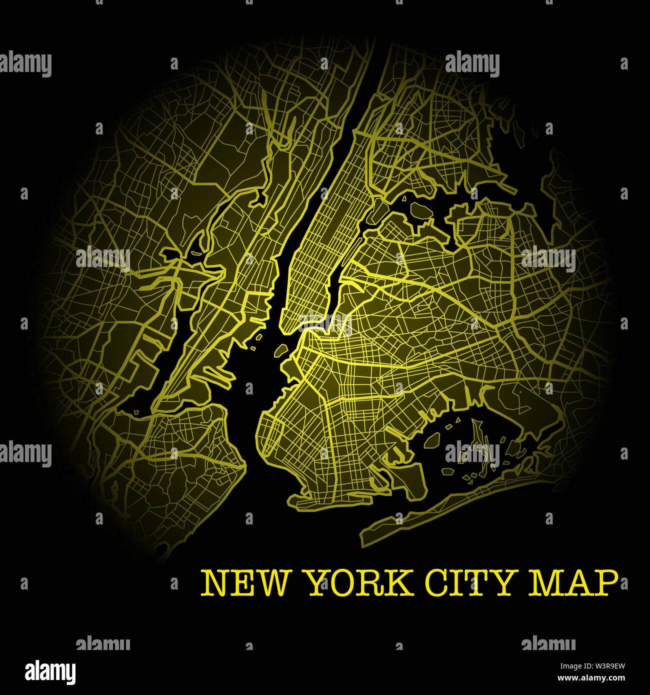 Schwarz und Gelb New York Stadtplan Silhouette Hintergrund Stock Vektor