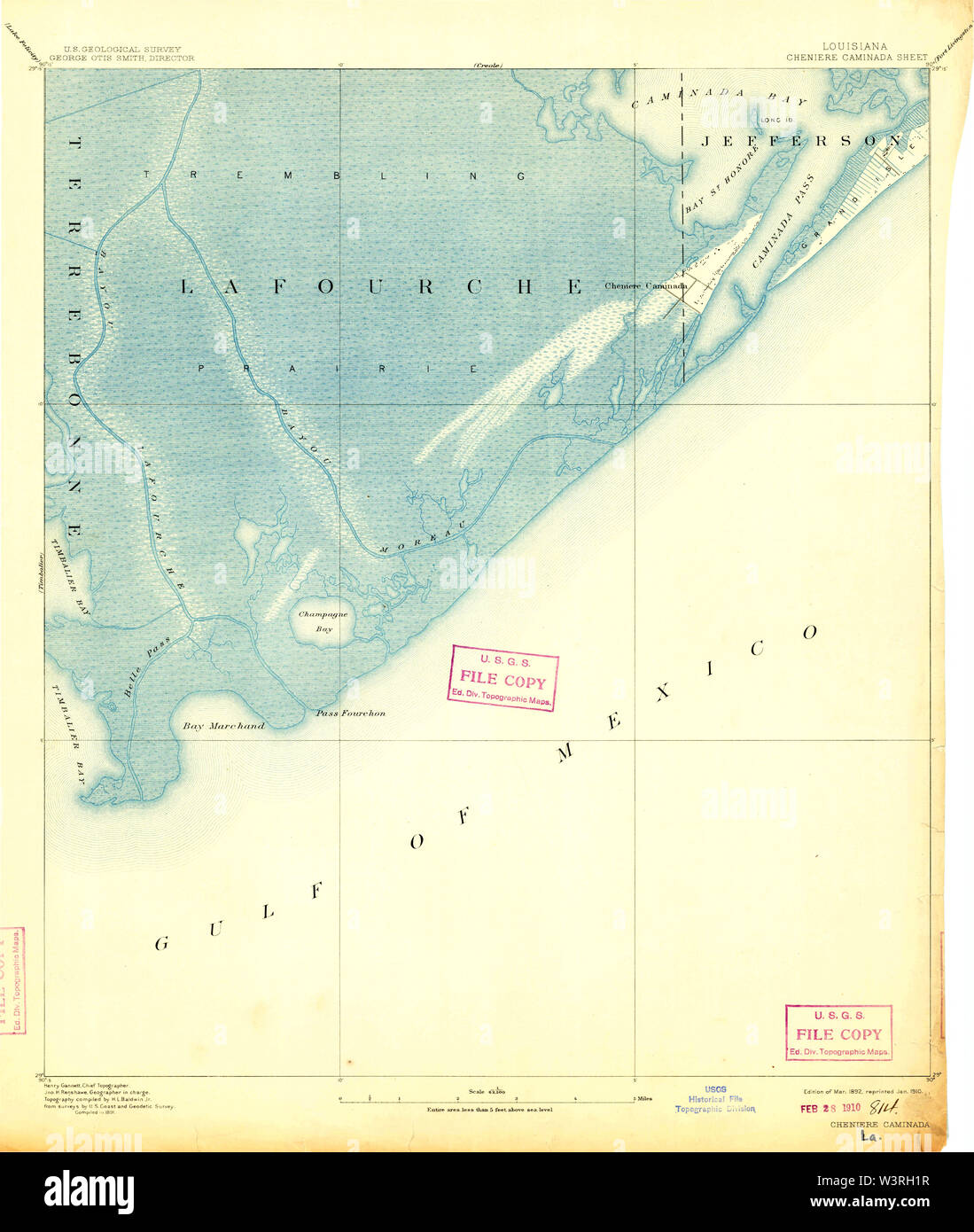 USGS TOPO Karte Louisiana LA Cheniere Caminada 334383 1892 62.500 Wiederherstellung Stockfoto