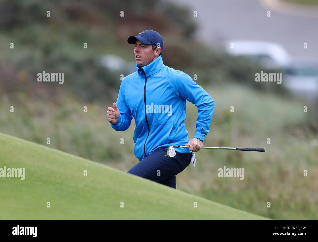 Von Nordirland Rory McIlroy am 5. Während der Vorschau 4. Tag der offenen Meisterschaft 2019 im Royal Portrush Golf Club. Stockfoto