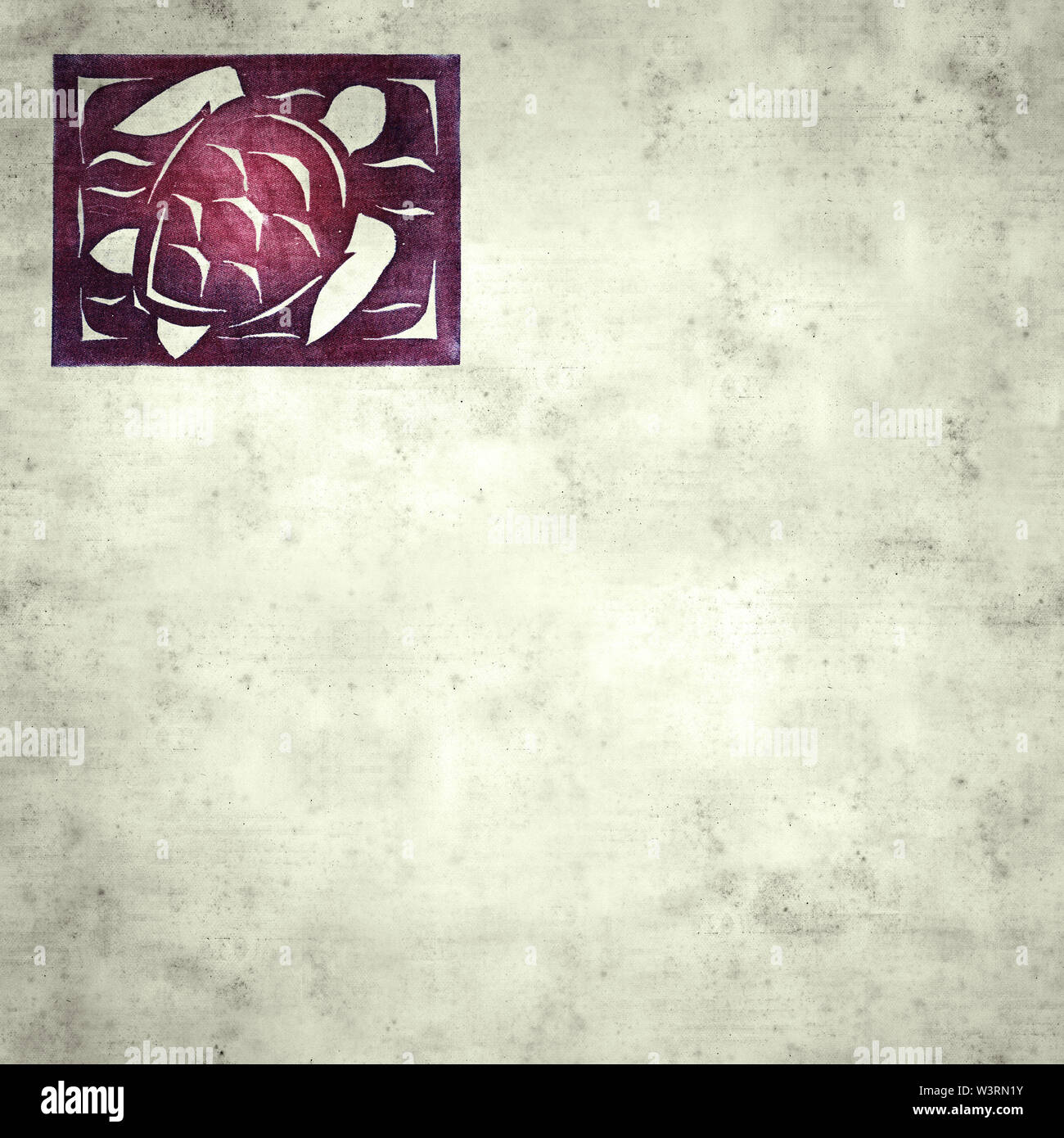Texturierte stilvolle alte Papier Hintergrund, quadratisch, mit Fisch drucken Stockfoto