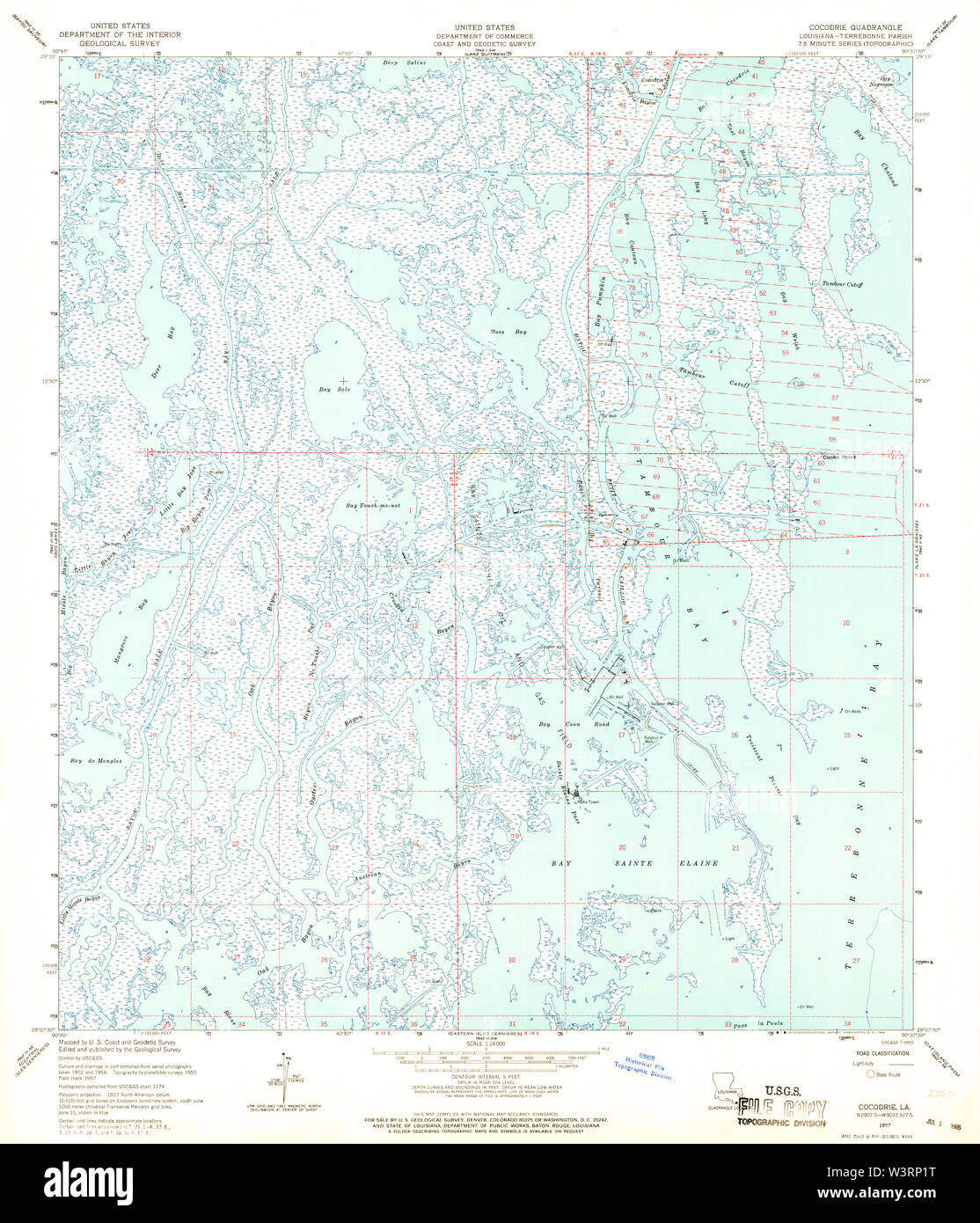 USGS TOPO Karte Louisiana LA Cocodrie 331710 1957 24000 Wiederherstellung Stockfoto