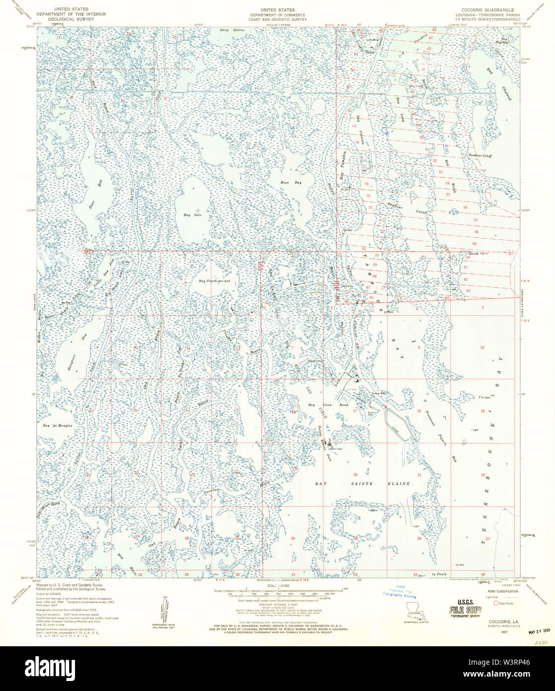 USGS TOPO Karte Louisiana LA Cocodrie 331711 1957 24000 Wiederherstellung Stockfoto
