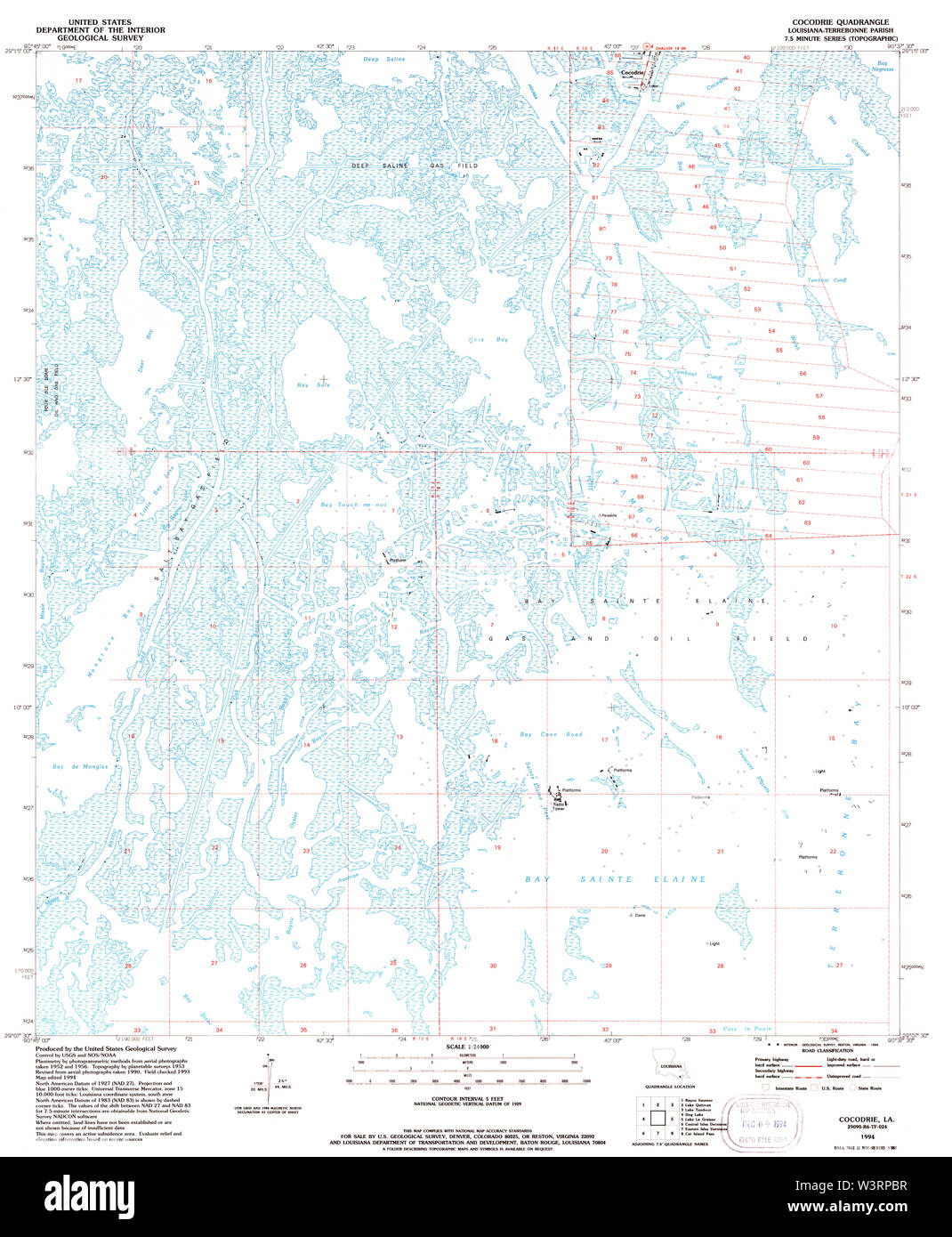 USGS TOPO Karte Louisiana LA Cocodrie 331713 1994 24000 Wiederherstellung Stockfoto