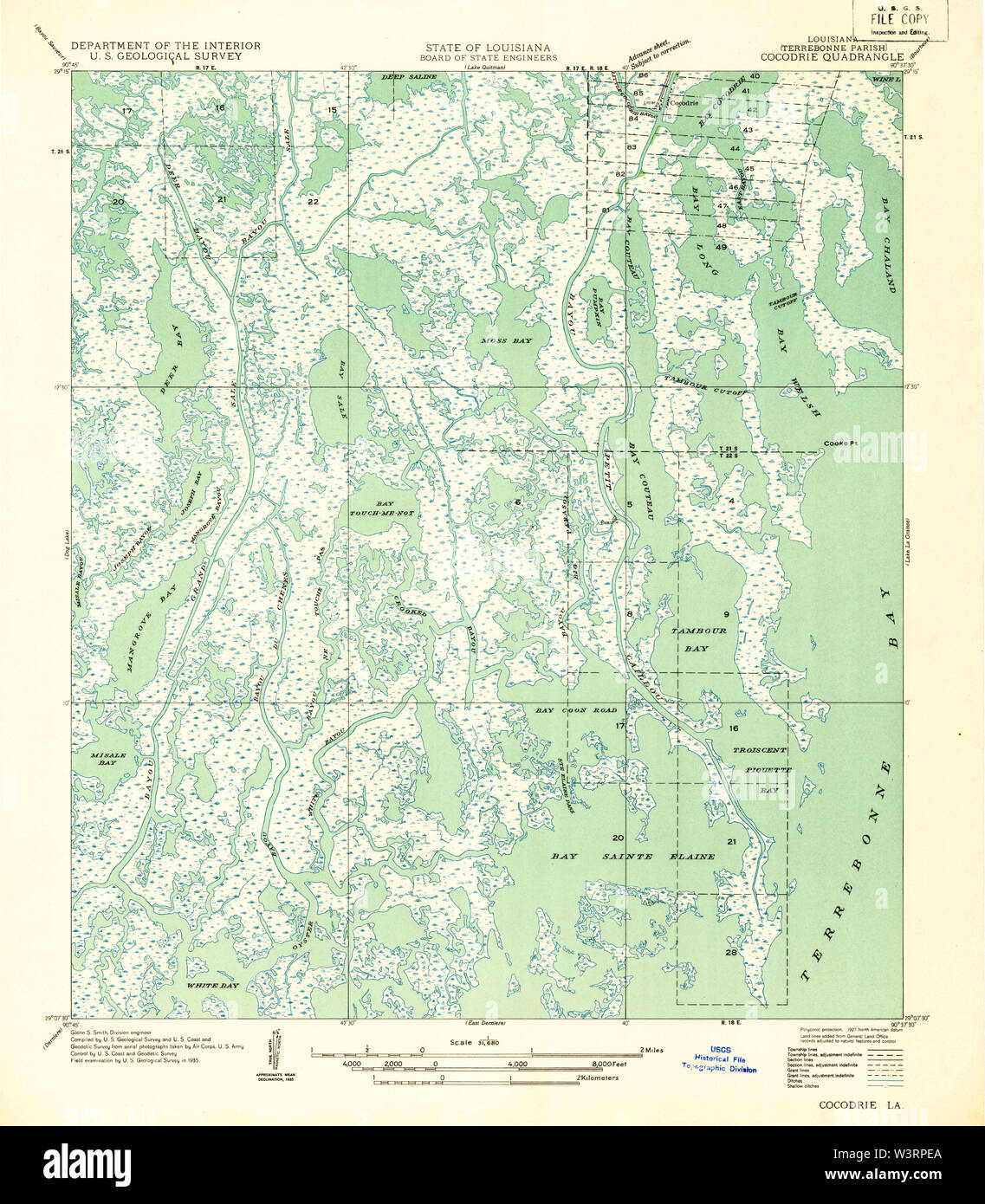 USGS TOPO Karte Louisiana LA Cocodrie 333721 1935 31680 Wiederherstellung Stockfoto