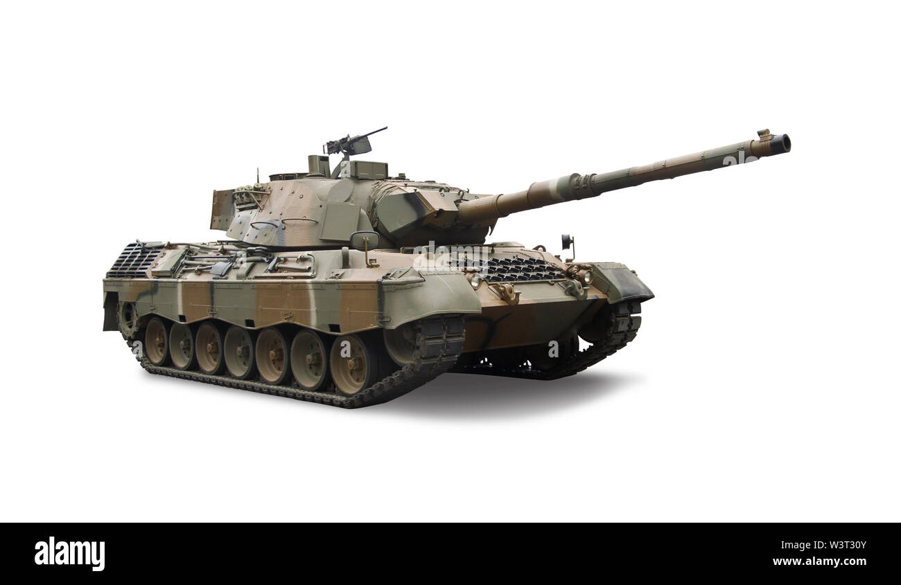 Militärische tank Seitenansicht isoliert auf weißem Stockfoto
