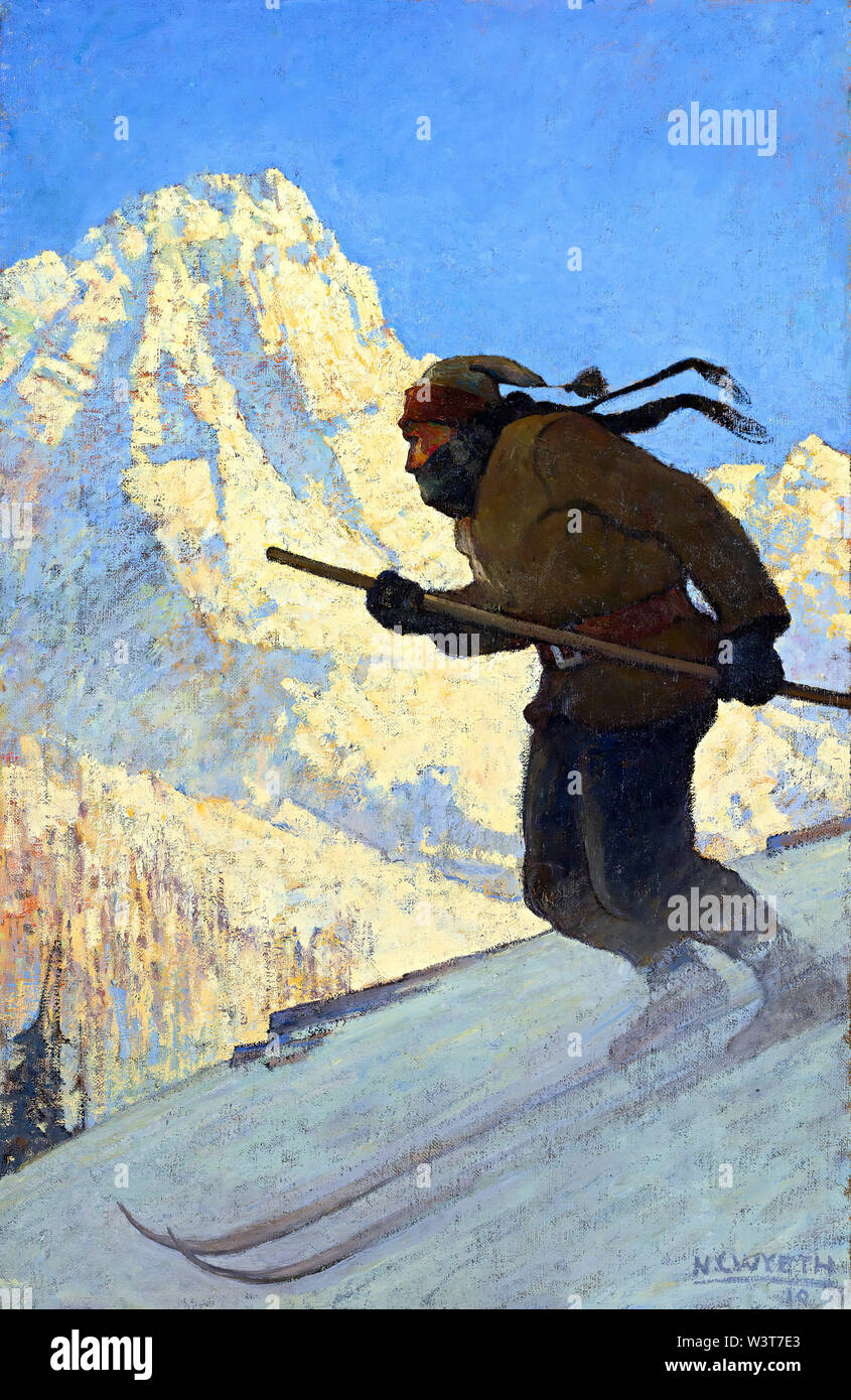 NC Wyeth Die Ski-fahrer Stockfoto