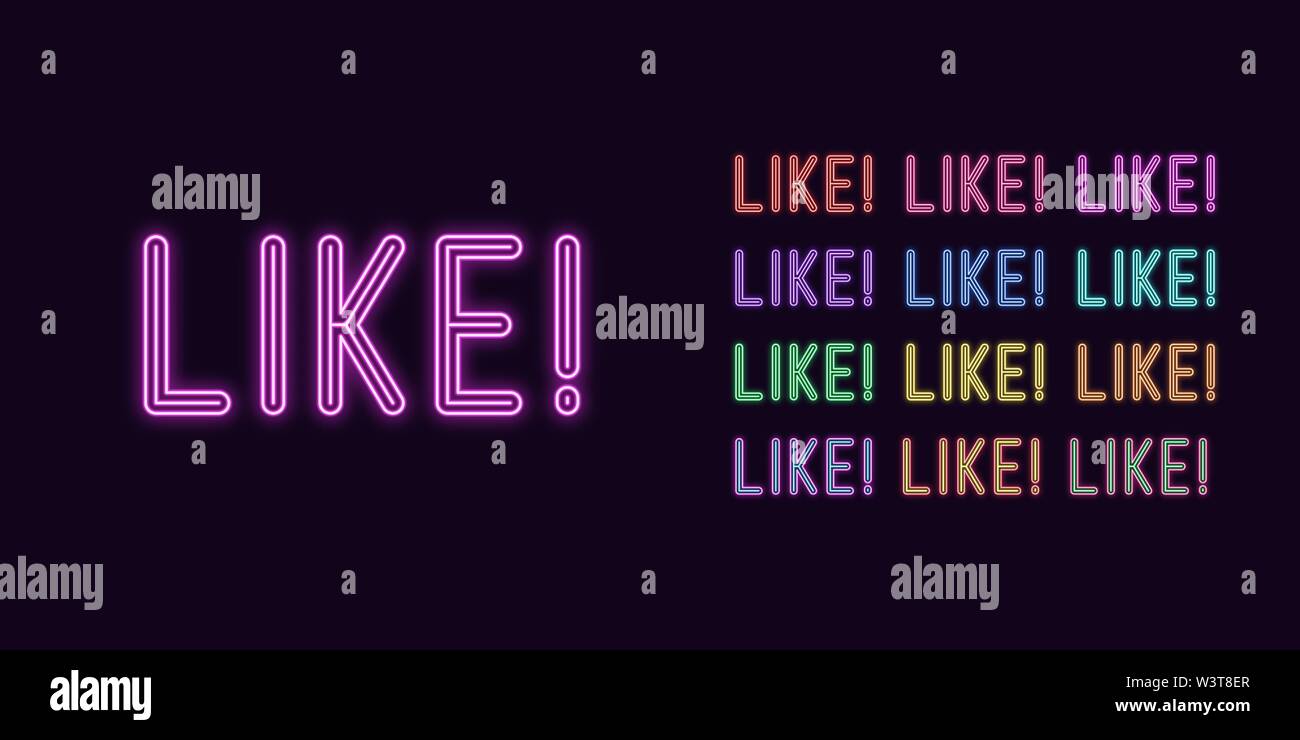 Neon text Wie, ausdrucksstarken Titel. Satz von glühenden wie Word in Neon style mit transparenten Hintergrundbeleuchtung. Vector Kit, rot rosa lila violett blau Azure gre Stock Vektor