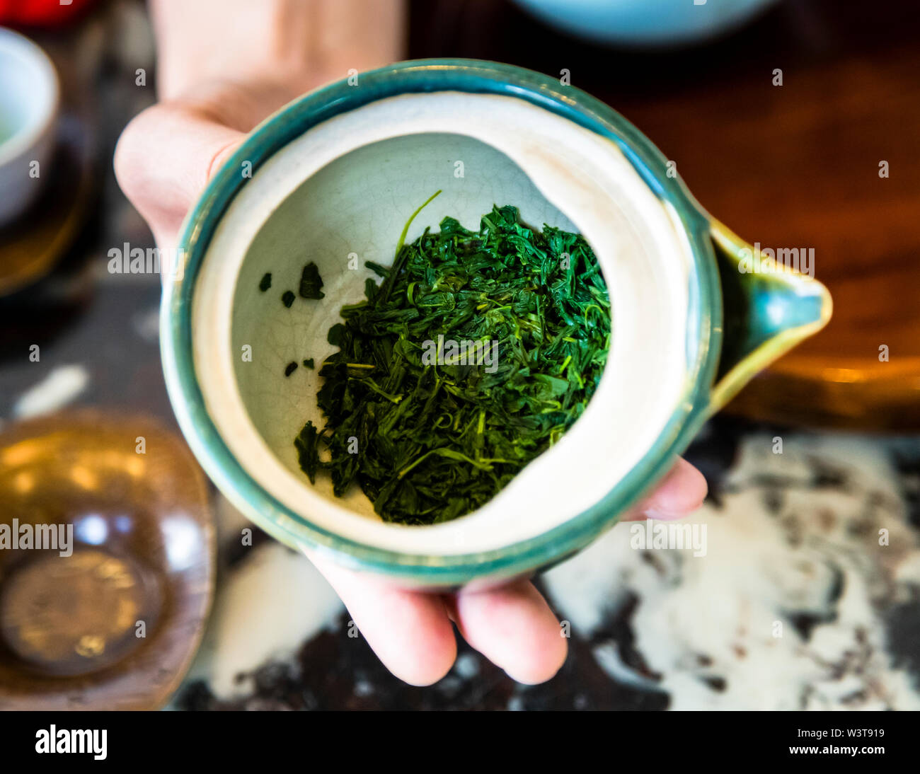 Japanischer Grüner Tee Zeremonie in Düsseldorf, Deutschland Stockfoto