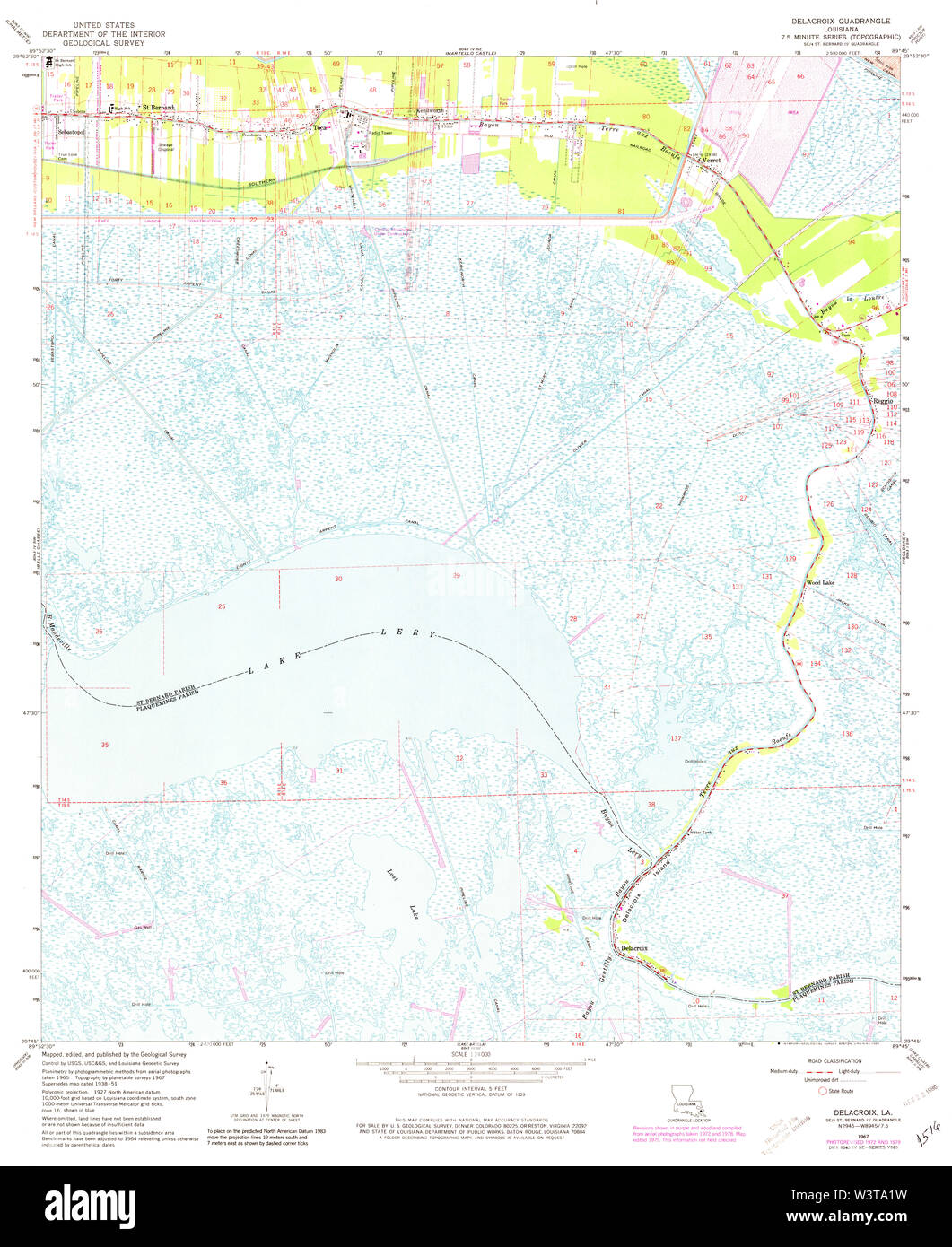 USGS TOPO Karte Louisiana La Chaussée 331817 1967 24000 Wiederherstellung Stockfoto