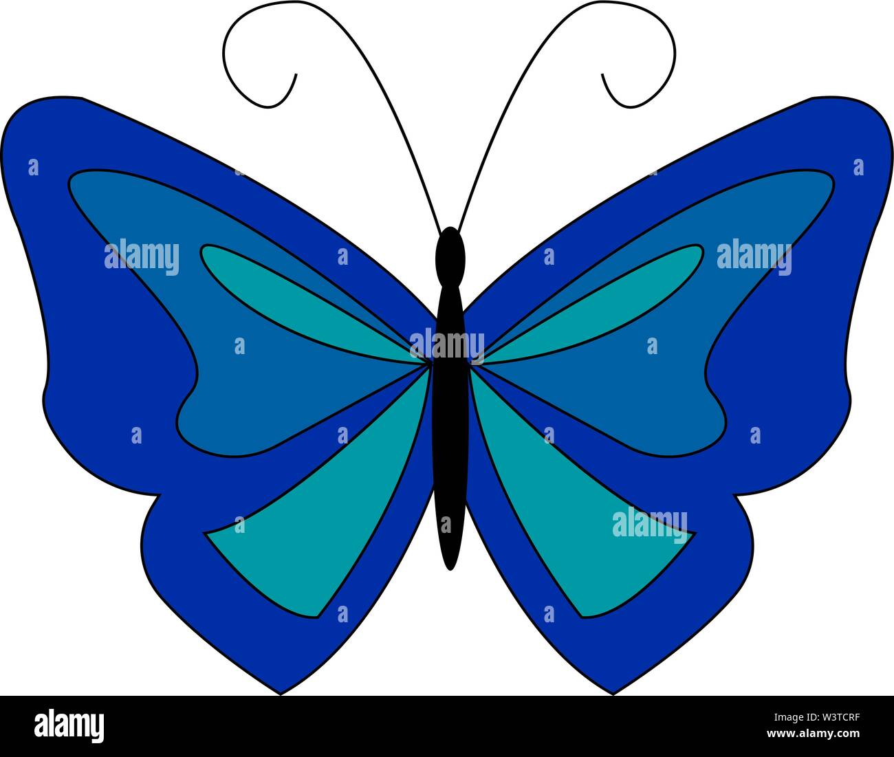 Ein blauer Schmetterling mit grünen Flecken, Vector, Farbe, Zeichnung oder Abbildung. Stock Vektor