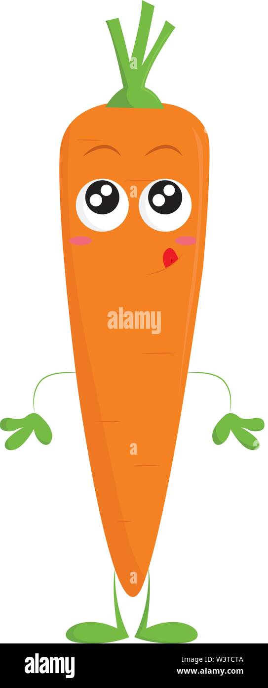 Eine Karikatur einer Karotte mit funkelnden Augen und rosa Wangen, Vector, Farbe, Zeichnung oder Abbildung. Stock Vektor