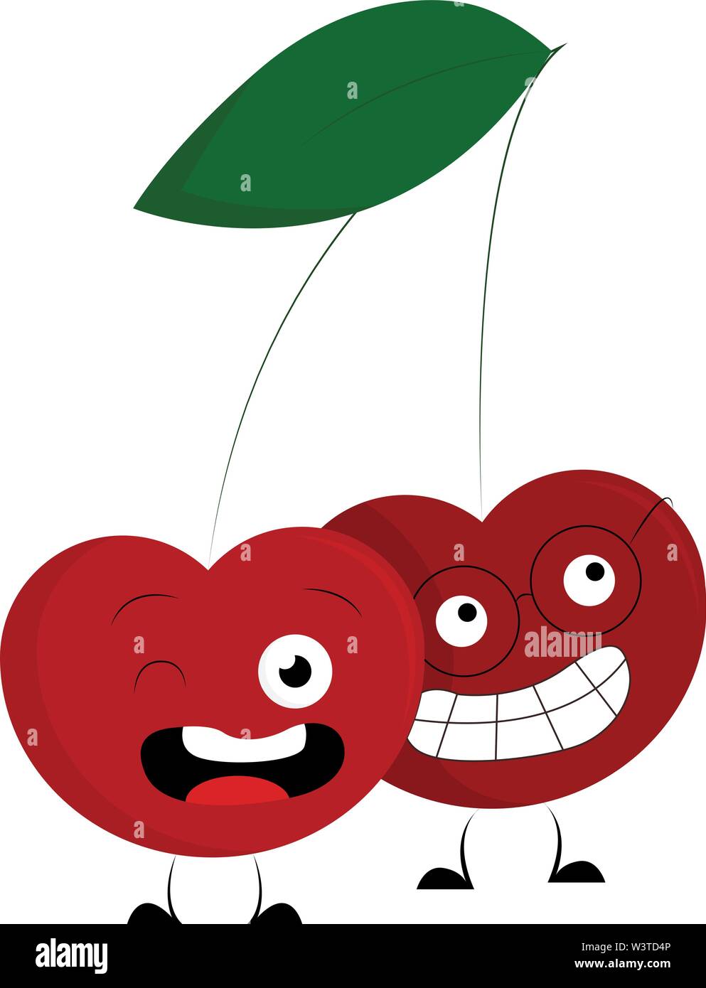Die beiden verrückten Rot und komisch aussehende Kirschen, Vector, Farbe, Zeichnung oder Abbildung. Stock Vektor