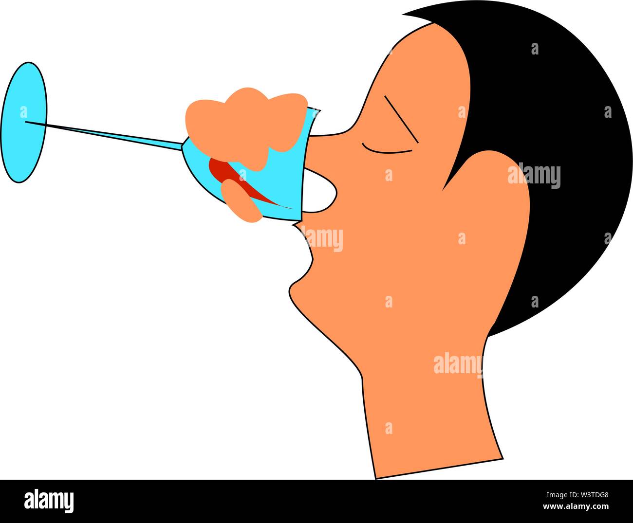 Ein Mann trinken in einer blauen Glas Wein mit geschlossenen Augen, Vector, Farbe, Zeichnung oder Abbildung. Stock Vektor