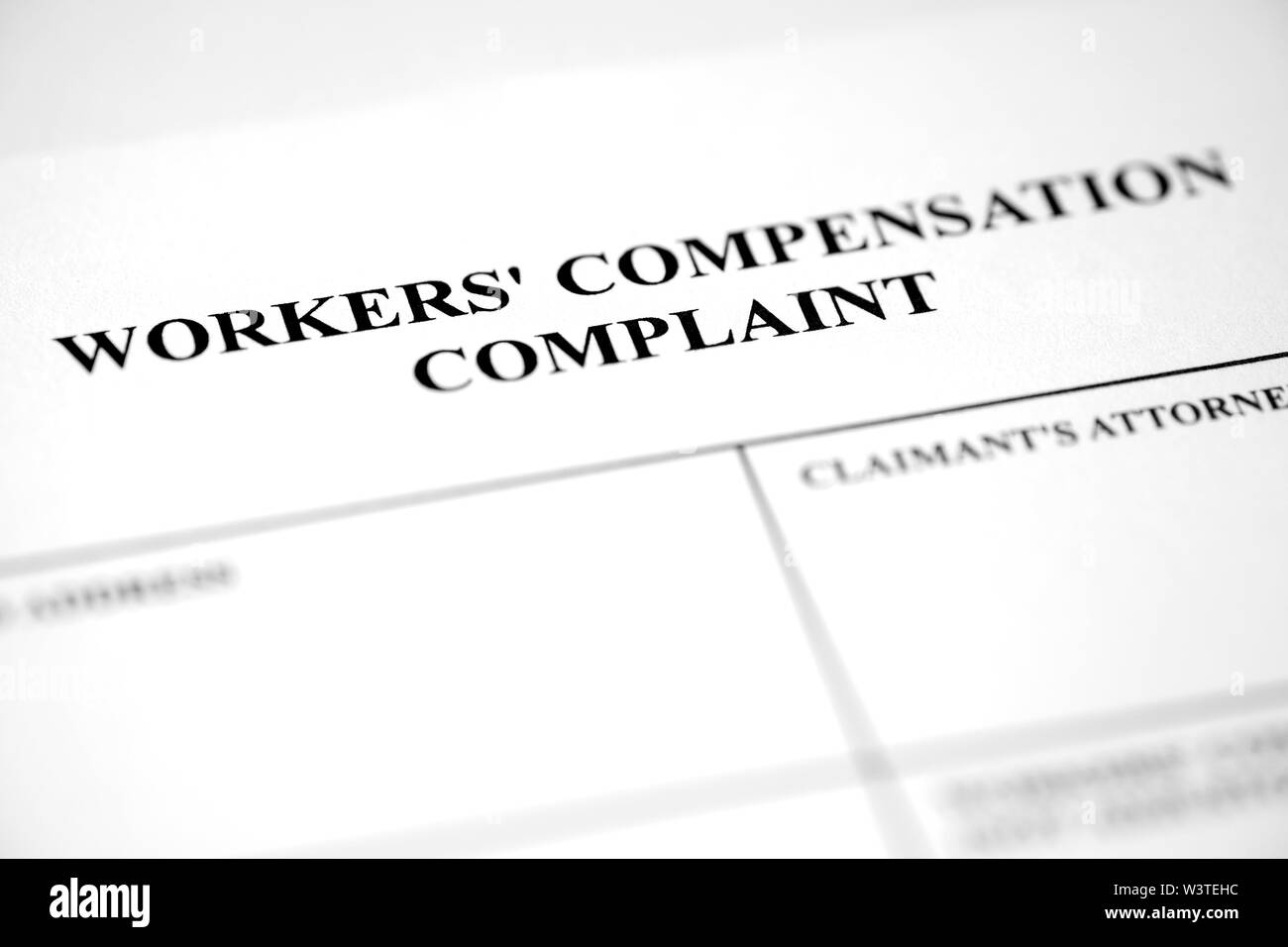 Worker's Compensation Beschwerdeformular Verletzungen Zahlung Stockfoto