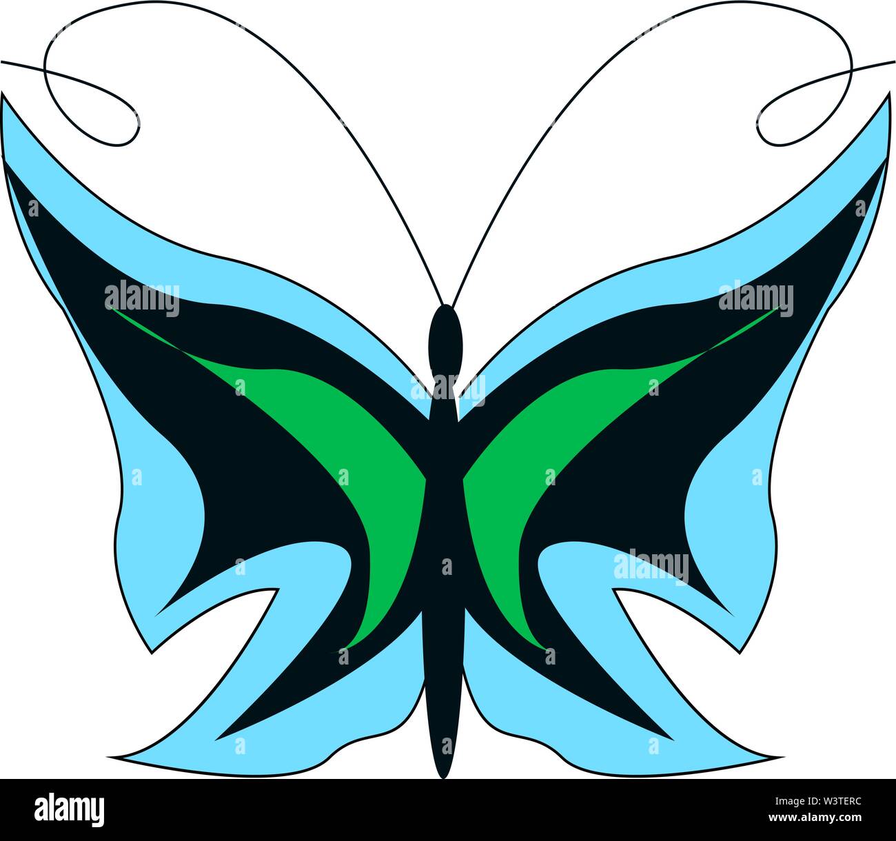 Eine Farbe Blau, Schwarz und Grün kleine Schmetterling, Vector, Farbe, Zeichnung oder Abbildung. Stock Vektor