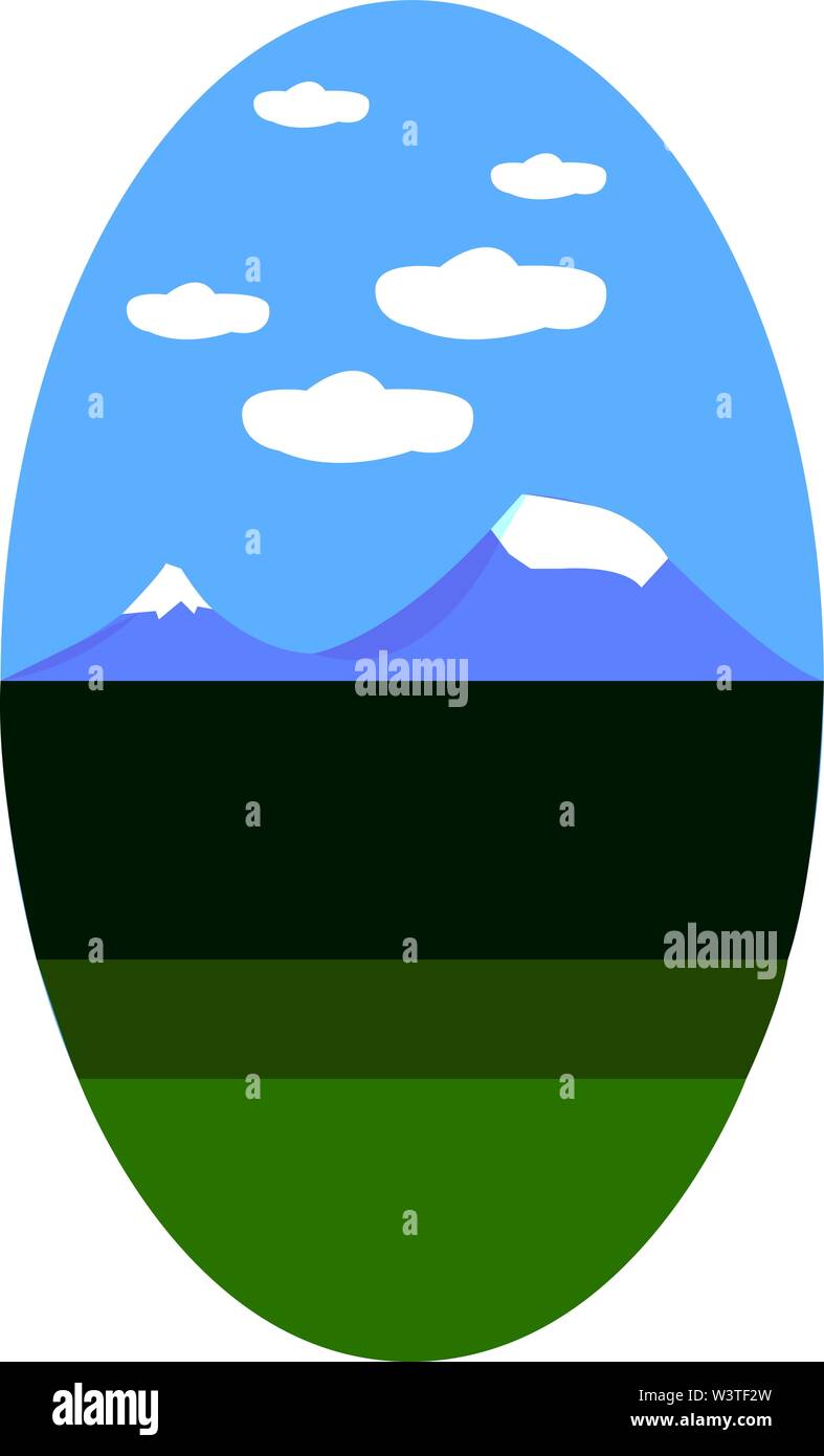 Ein Landschaftsbild mit 2 blauen Bergen und einem blauen bewölkten Himmel, Vector, Farbe, Zeichnung oder Abbildung. Stock Vektor