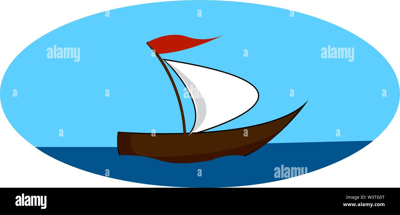 Ein Schiff in der Mitte eines Meeres, Vector, Farbe, Zeichnung oder Abbildung. Stock Vektor