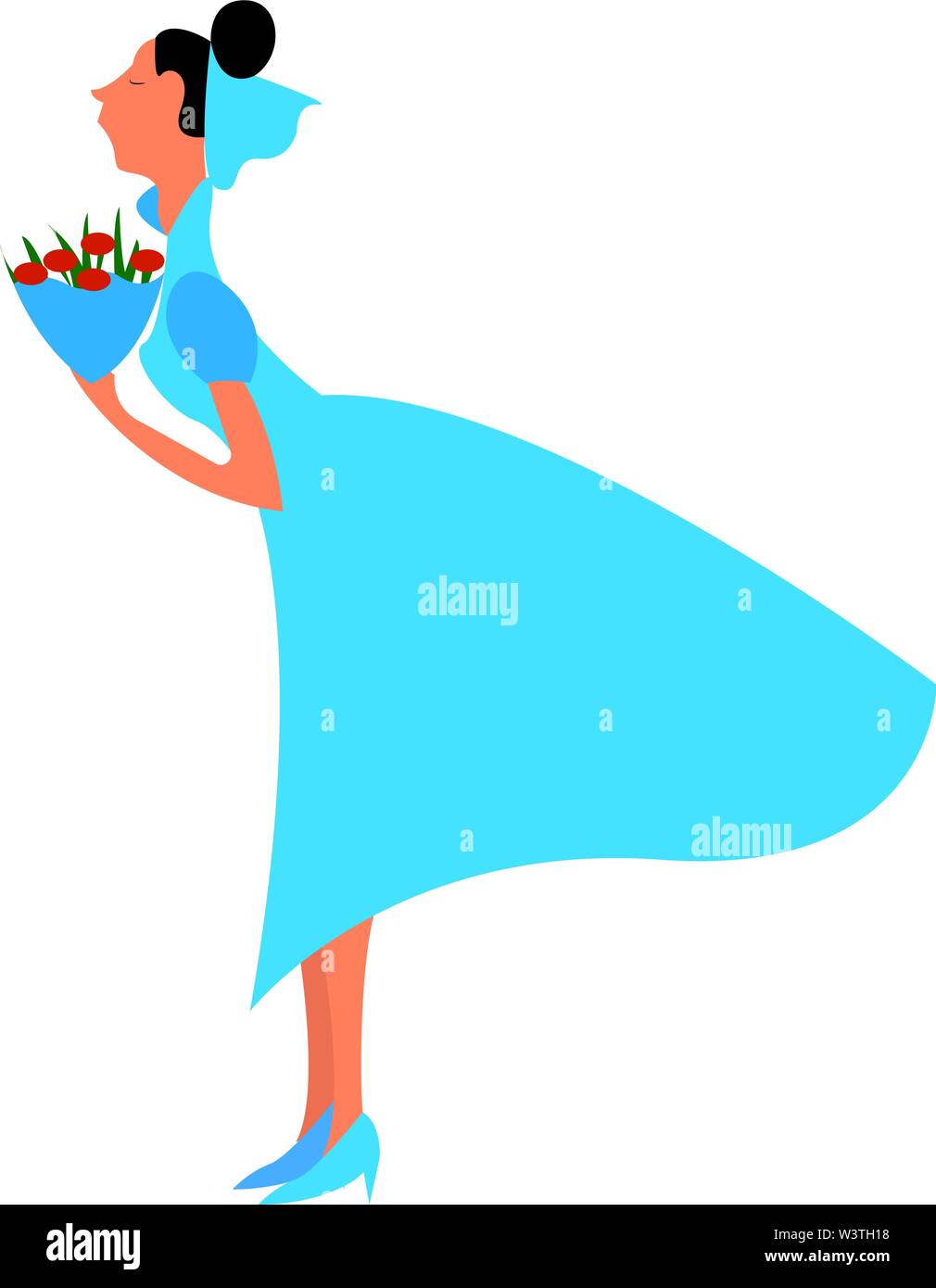 Braut Hochzeit in Ihrem blauen Kleid, Vector, Farbe, Zeichnung oder Abbildung. Stock Vektor