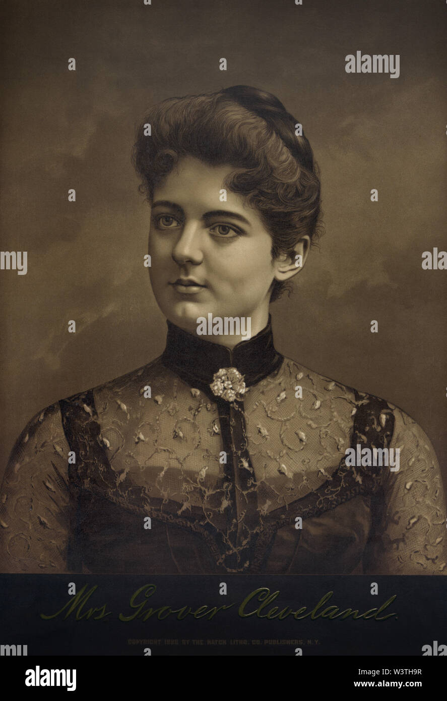 Frau Grover Cleveland, Lithographie von Luke lithographischen Co., 1888 veröffentlicht. Stockfoto