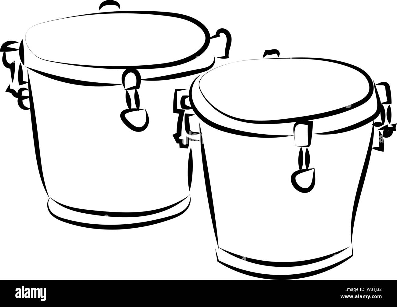 Bongo drums Skizze, Illustration, Vektor auf weißem Hintergrund. Stock Vektor