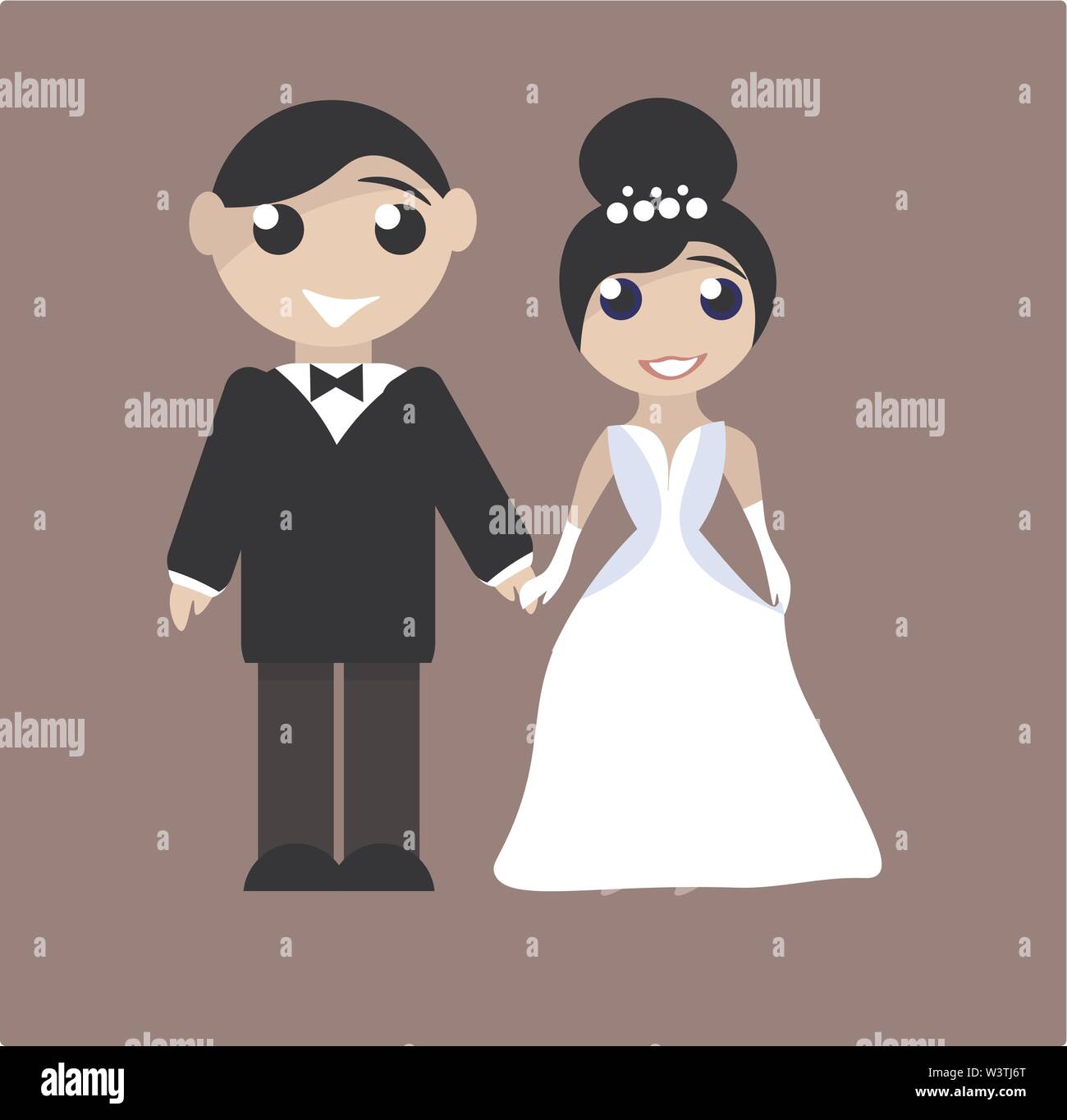 Bild von Braut und Bräutigam, Illustration, Vektor auf weißem Hintergrund. Stock Vektor