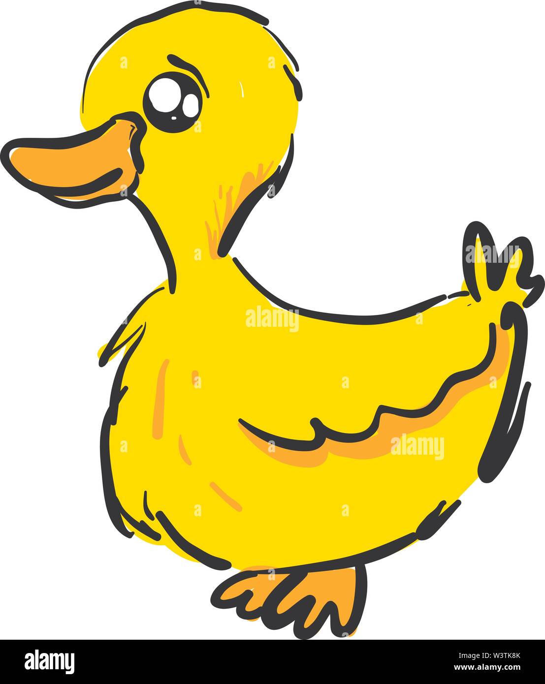 Traurige kleine gelbe Ente, Illustration, Vektor auf weißem