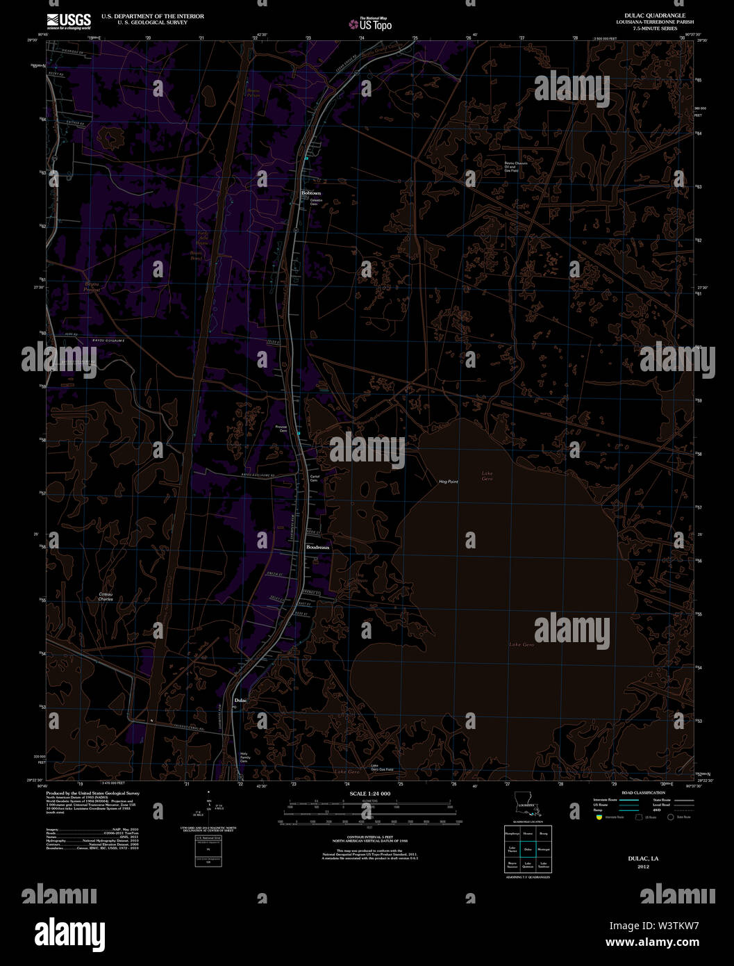 USGS TOPO Karte Louisiana LA Dulac 20120326 TM invertiert Wiederherstellung Stockfoto