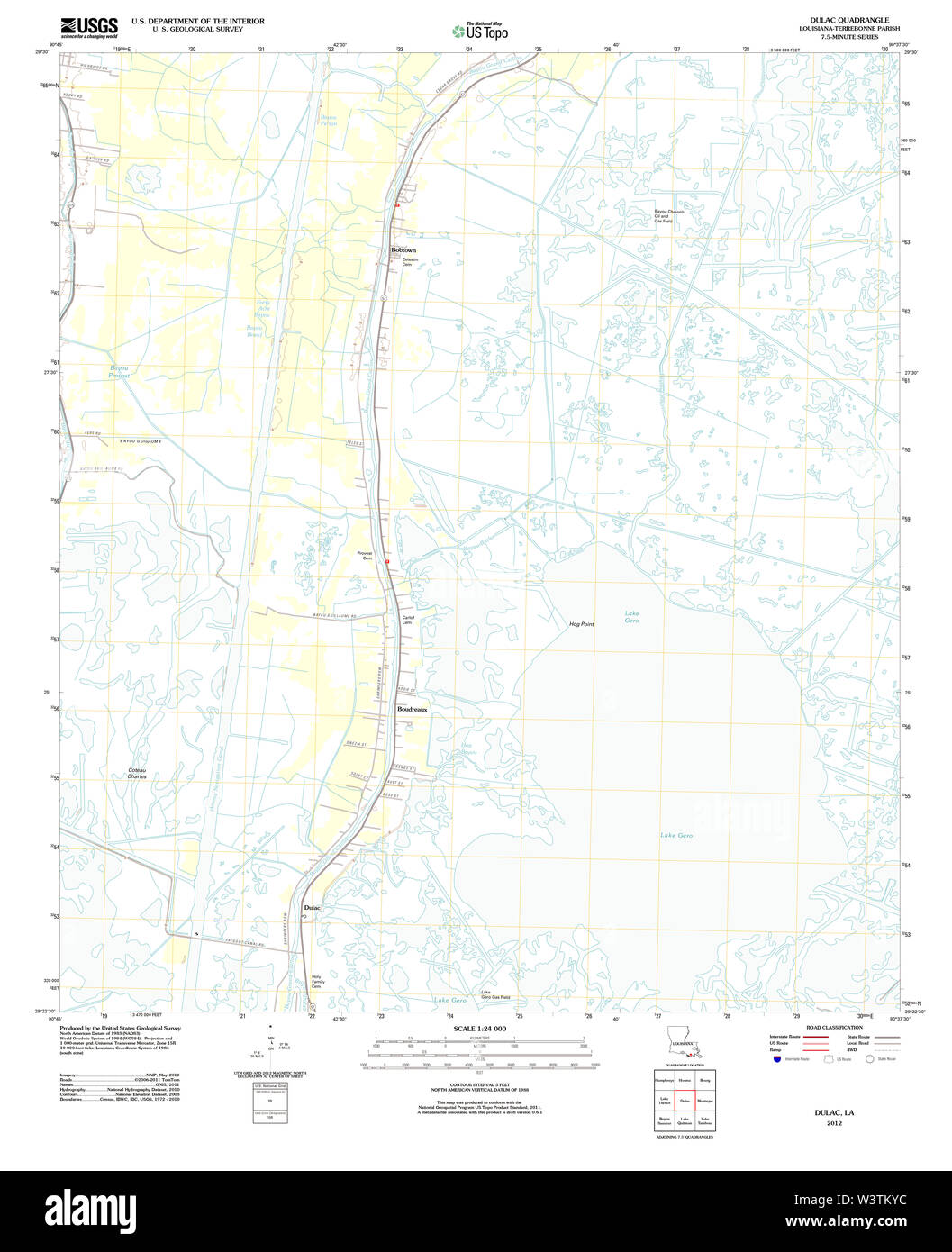 USGS TOPO Karte Louisiana LA Dulac 20120326 TM Wiederherstellung Stockfoto