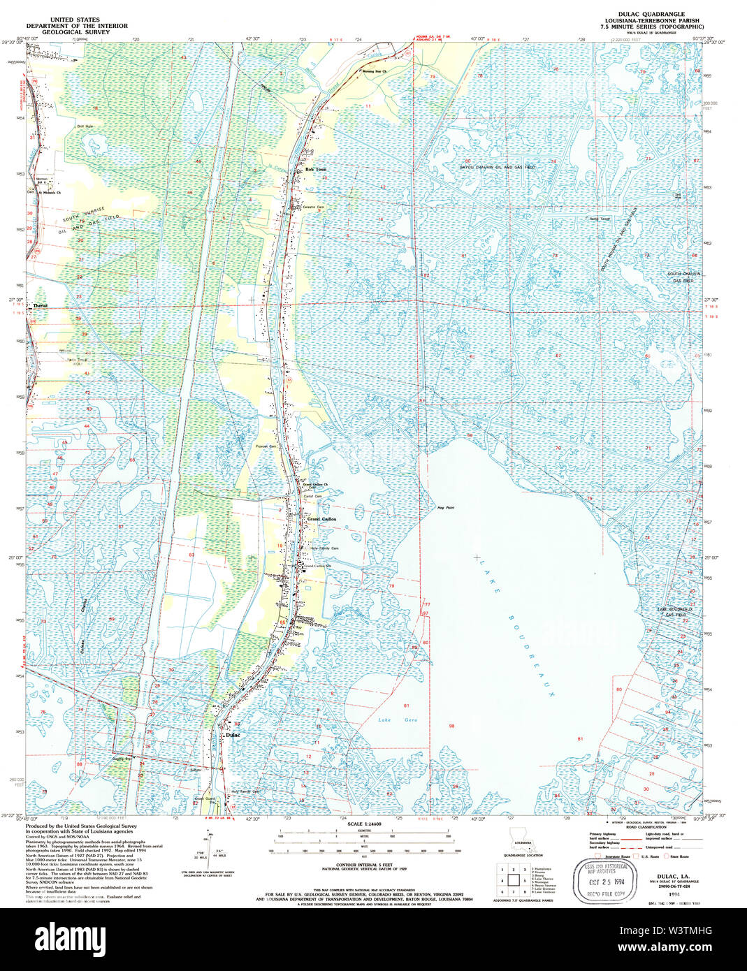 USGS TOPO Karte Louisiana LA Dulac 331884 1994 24000 Wiederherstellung Stockfoto