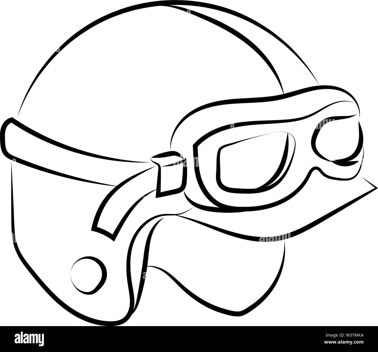 Motorrad Helm Skizze, Illustration, Vektor auf weißem Hintergrund. Stock Vektor