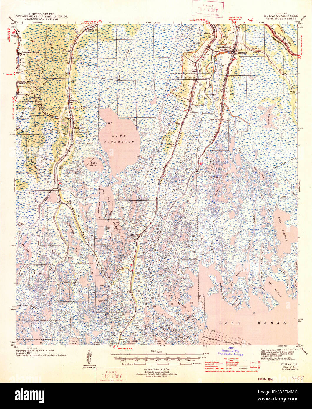 USGS TOPO Karte Louisiana LA Dulac 334492 1944 62.500 Wiederherstellung Stockfoto