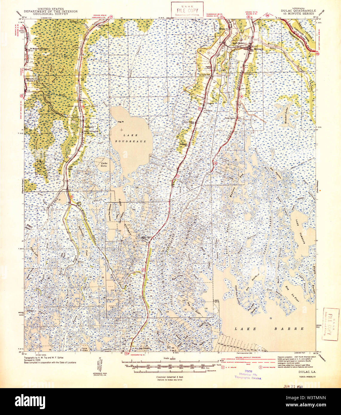 USGS TOPO Karte Louisiana LA Dulac 334491 1941 62.500 Wiederherstellung Stockfoto