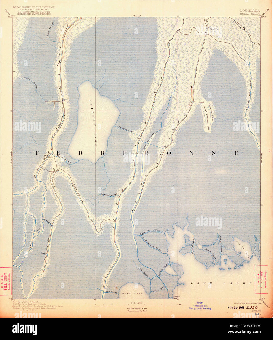 USGS TOPO Karte Louisiana LA Dulac 334498 1894 62.500 Wiederherstellung Stockfoto