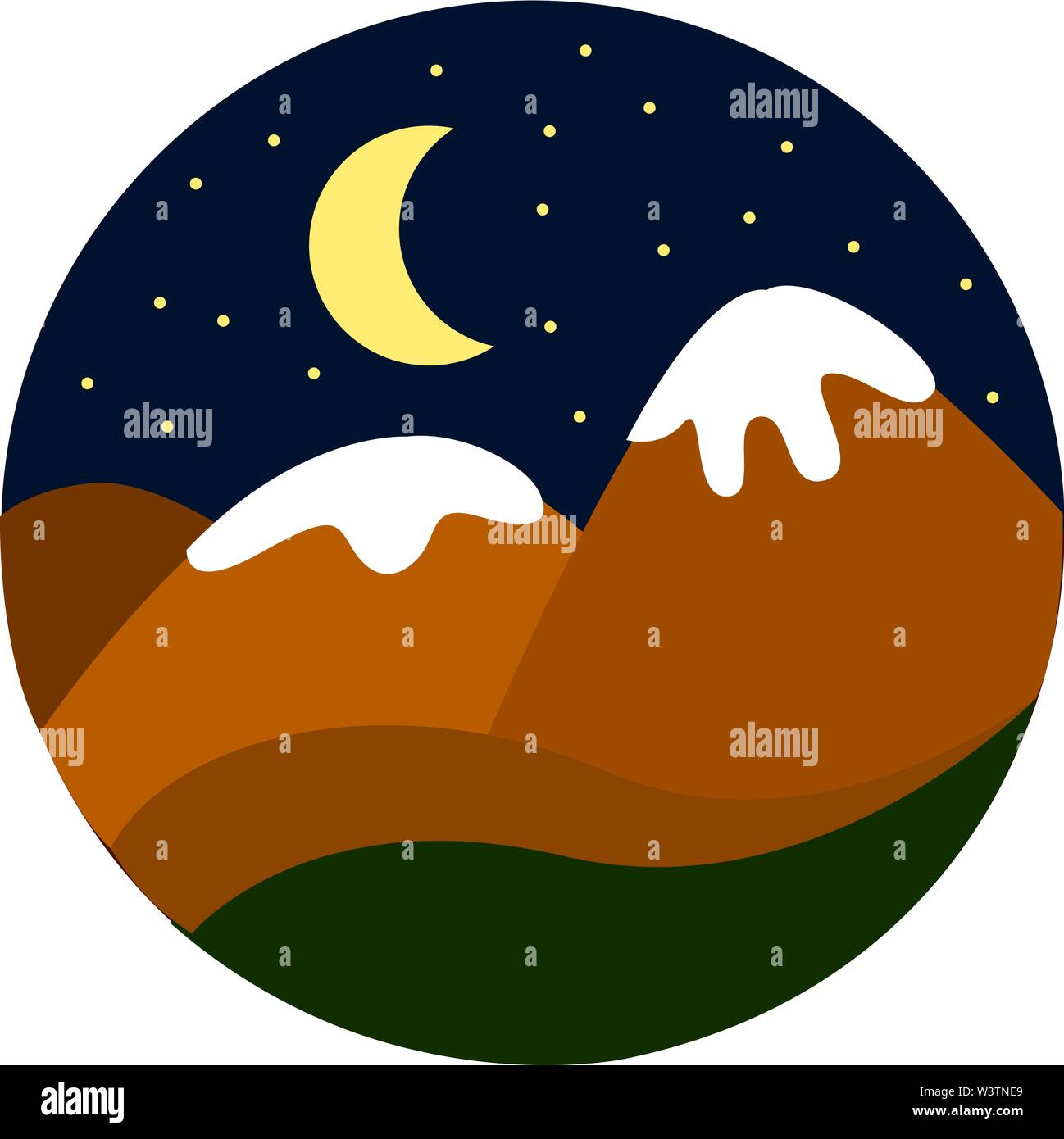 Bergen bei Nacht, Illustration, Vektor auf weißem Hintergrund. Stock Vektor