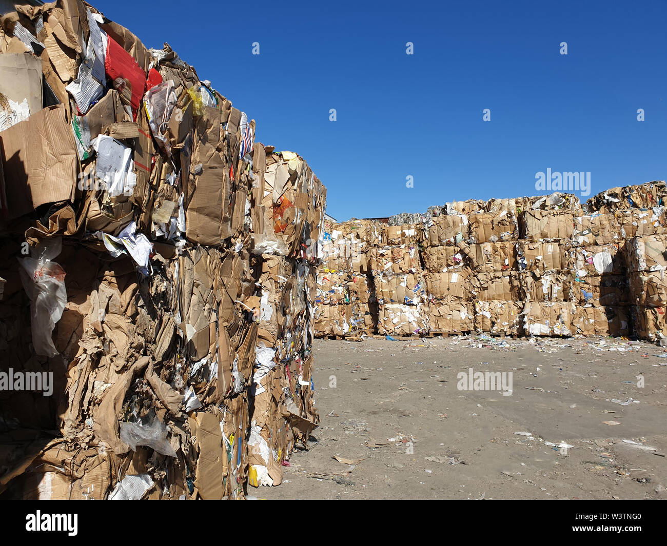 Stapel von Papier und Pappe Müll bei Recycling plan Stockfoto