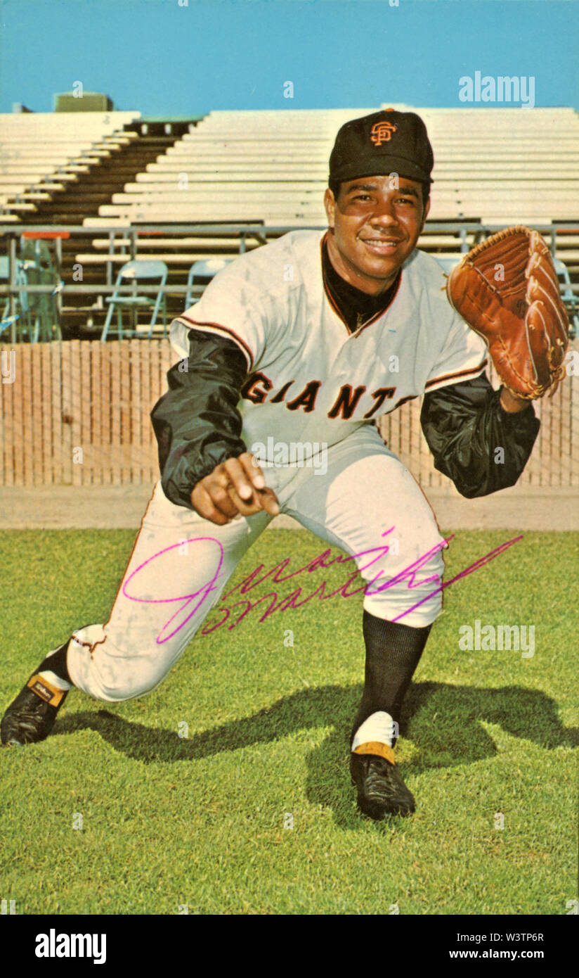 Handsignierte Baseball card Star player Juan Marichal mit den San Francisco Giants ca. 1960er Jahre. Stockfoto