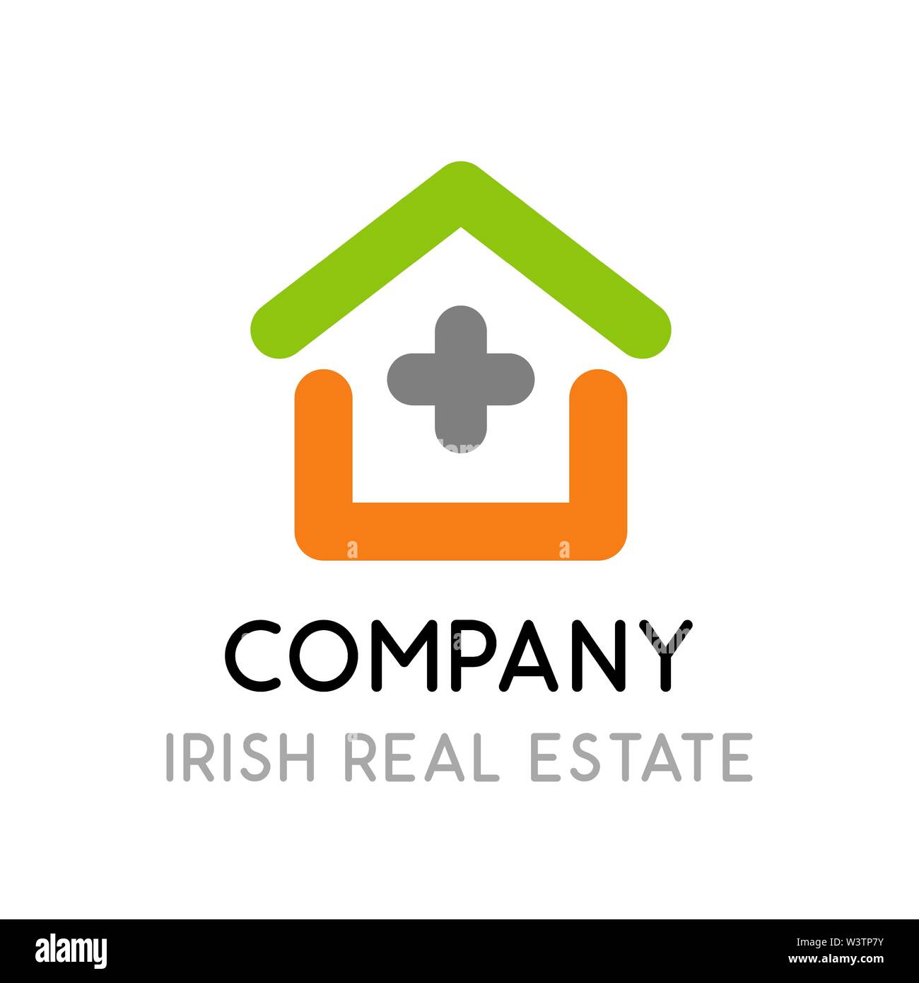 Logo für Immobilienunternehmen in Irland. Vektor Symbol sieht toll sowohl auf der Website und in der mobilen App. Kreative Emblem mit dem Haus in t lackiert Stock Vektor