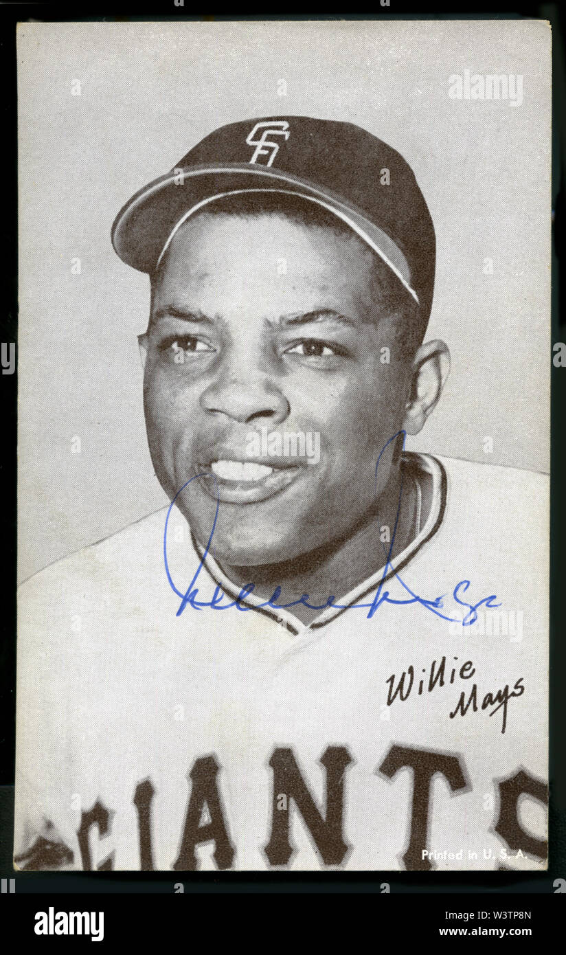 Handsignierte Baseball card Star player Willie Mays mit den San Francisco Giants ca. 1960er Jahre. Stockfoto