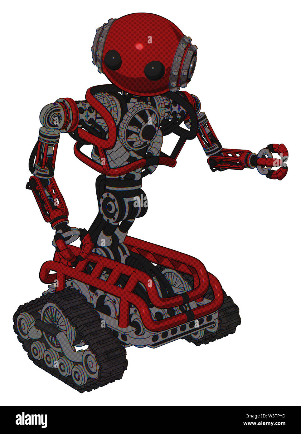 Cyborg Elemente enthalten: Oval breiter Kopf, beady schwarze Augen, Steampunk Bügeleisen Bands mit Schrauben, schwere obere Brust, keine Brust plating, Tank Titel. Stockfoto