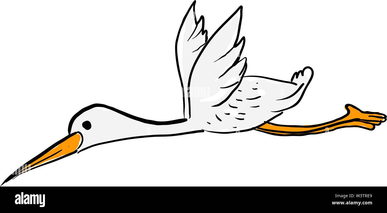 Flying Stork, Illustration, Vektor auf weißem Hintergrund. Stock Vektor
