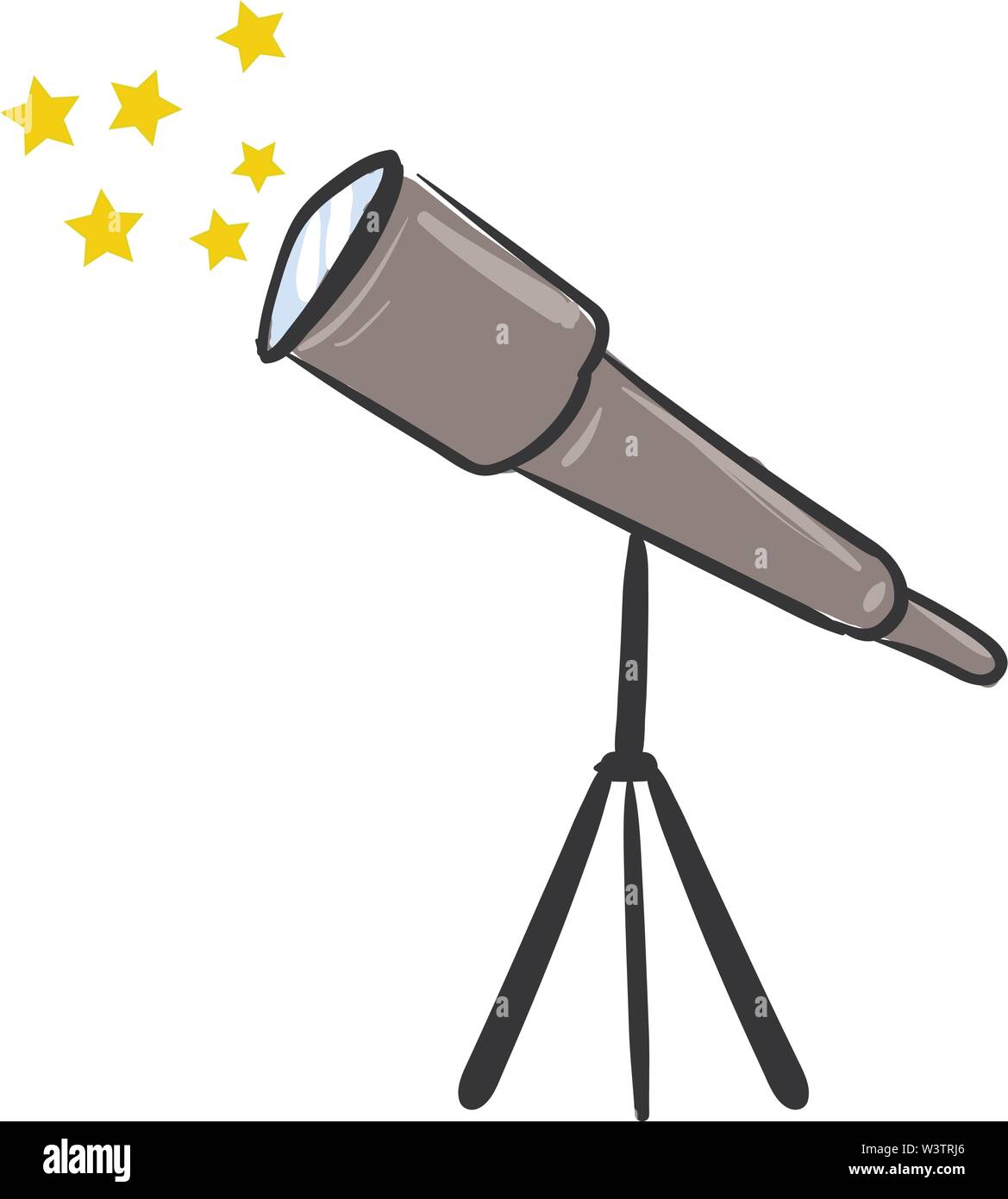 Teleskop mit gelben Sternen, Illustration, Vektor auf weißem Hintergrund. Stock Vektor