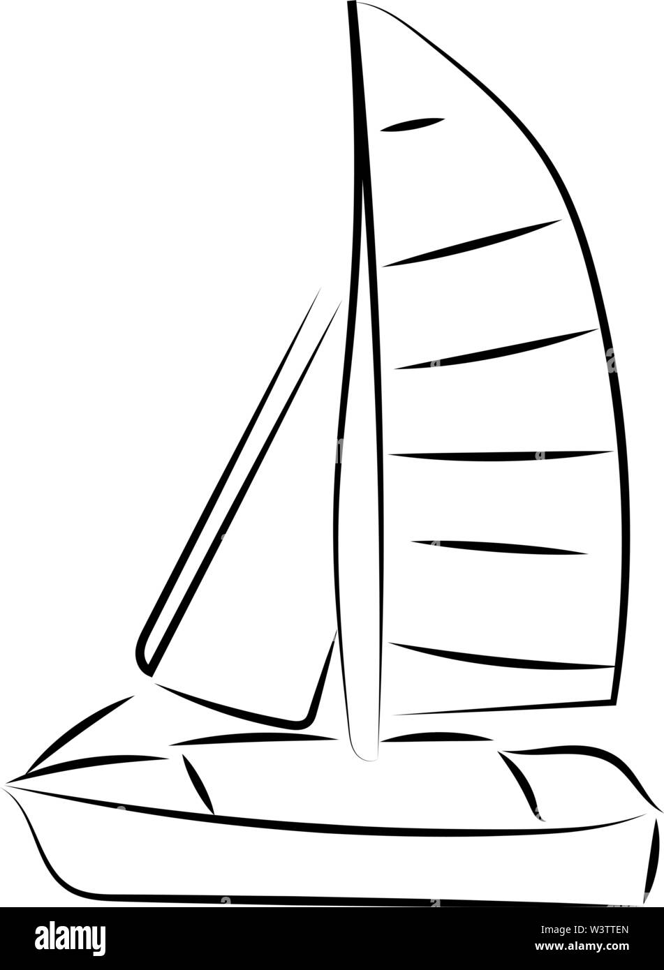 Segelboot Skizze, Illustration, Vektor auf weißem Hintergrund. Stock Vektor