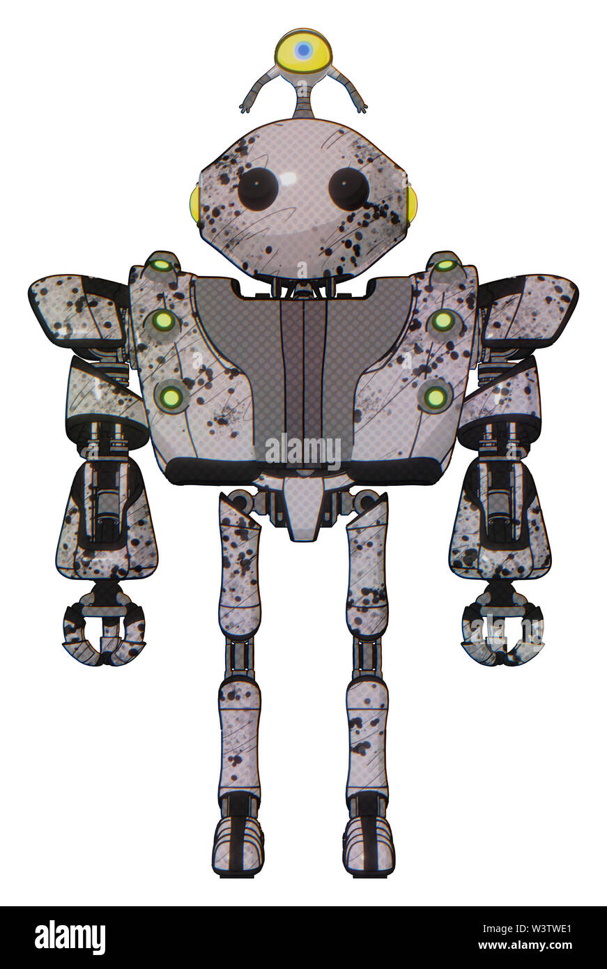 Cyborg Elemente enthalten: Oval breiter Kopf, beady schwarze Augen, Minibot Ornament, schwere obere Brust, schwere mech Brust, grünes Kabel steckdosen Array,... Stockfoto