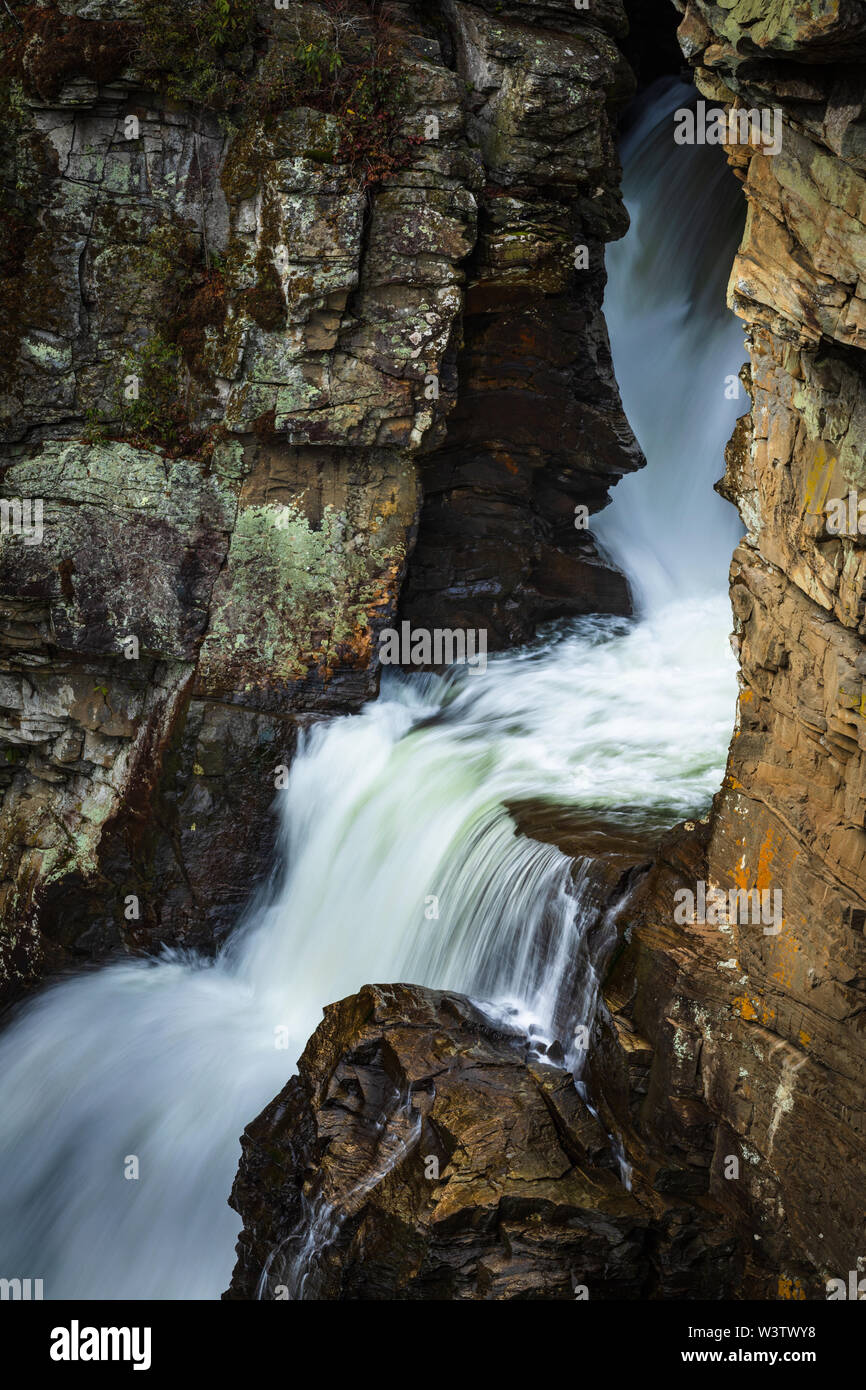 Linville Falls, North Carolina, USA. Linville Falls ist ein Wasserfall in den Blue Ridge Mountains von North Carolina in den Vereinigten Staaten. Stockfoto