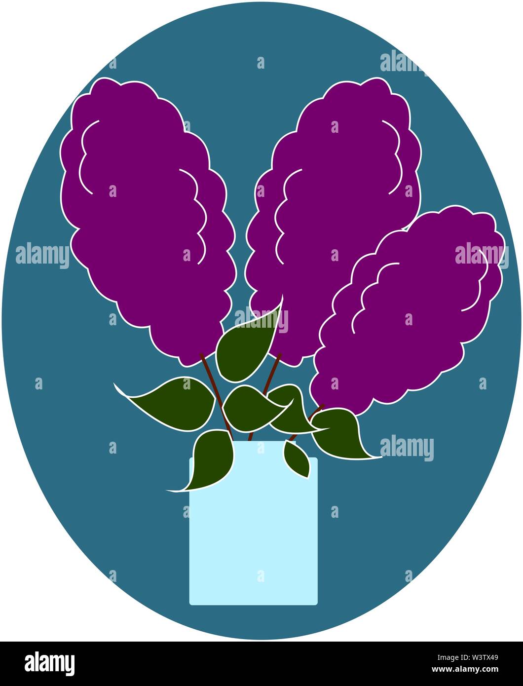 Lila Blumen in der Vase, Illustration, Vektor auf weißem Hintergrund. Stock Vektor