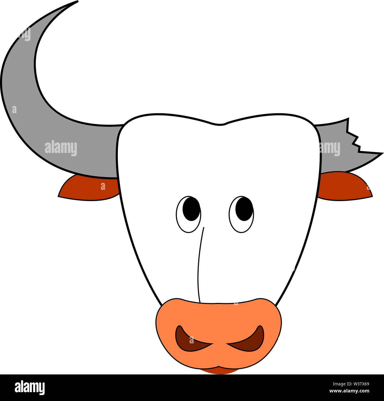 Stier mit broken Horn, Illustration, Vektor auf weißem Hintergrund. Stock Vektor