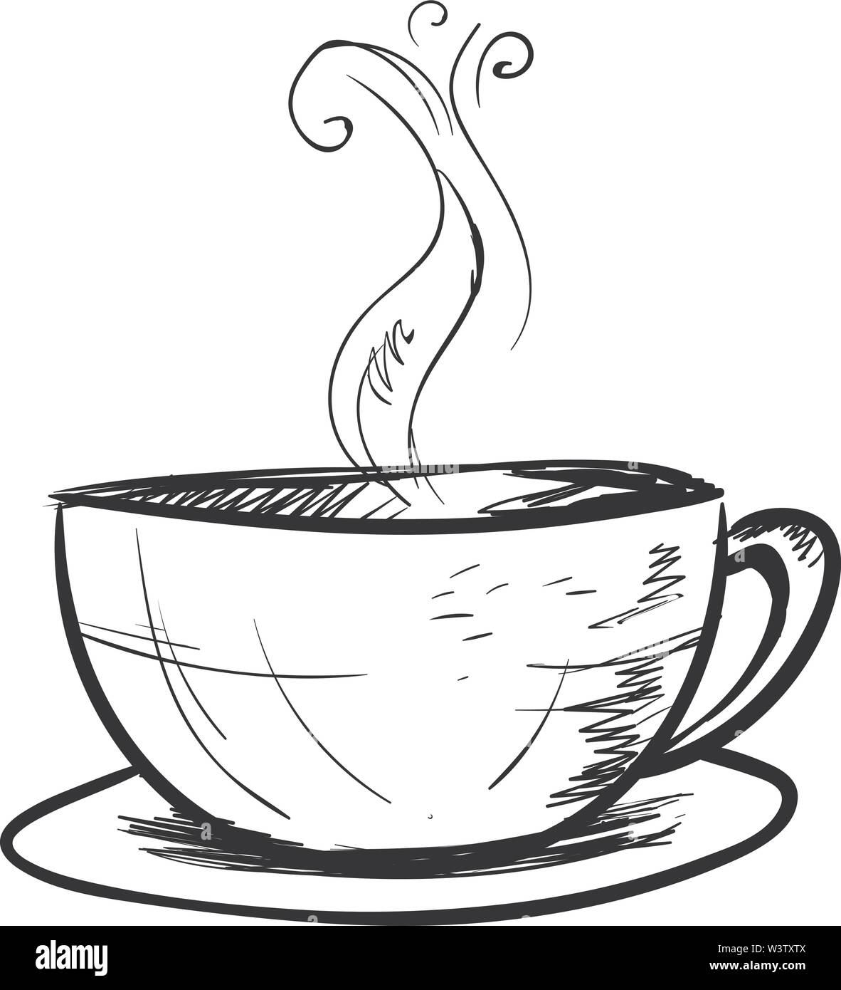 Tasse Kaffee Skizze, Illustration, Vektor auf weißem Hintergrund. Stock Vektor