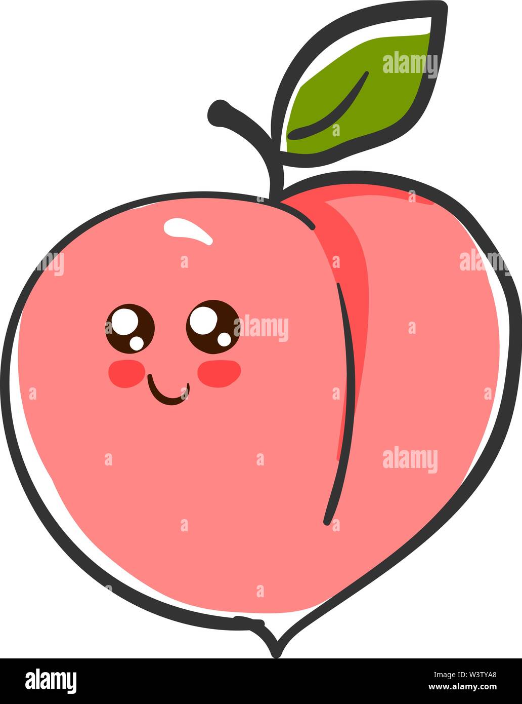 Niedliche rosa Pfirsich, Illustration, Vektor auf weißem Hintergrund. Stock Vektor