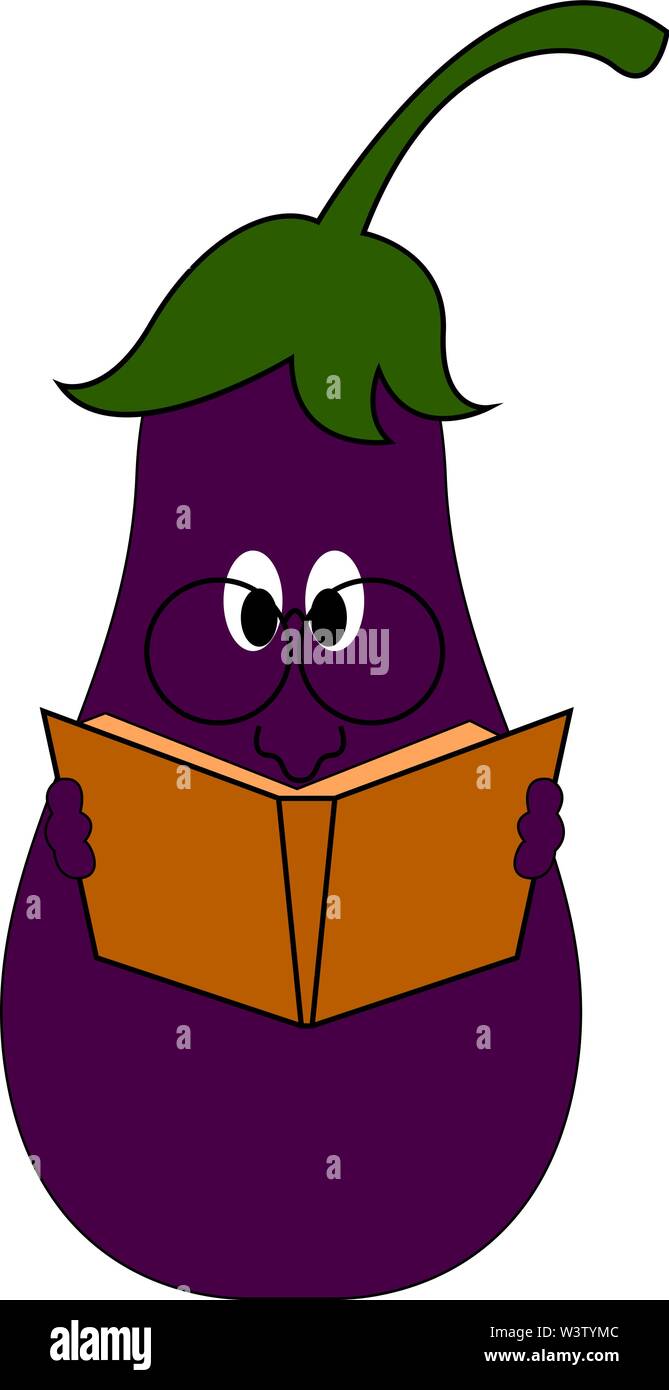 Aubergine lesen, Illustration, Vektor auf weißem Hintergrund. Stock Vektor