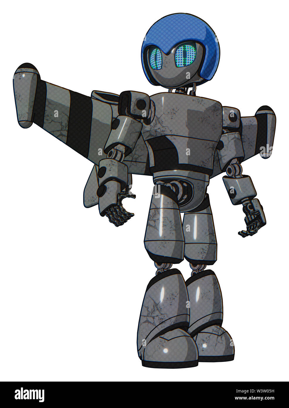 Automat mit Elementen: grau Alien style Kopf, blaue Augen reiben, blauen Helm, Licht, Prototyp exoplate exoshielding Brust Brust, Stellarer jet... Stockfoto